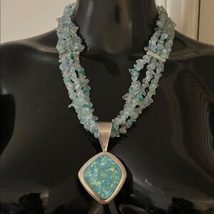 JAY KING DTR STERLING NECKLACE Pendant 3 Strands Turquoise Silver.
